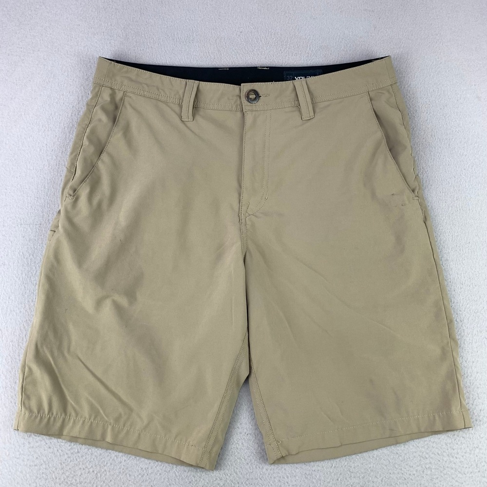 Volcom Frickin Hybrid Shorts Mens 32 Khaki Tan Chino Preppy Casual Stretch